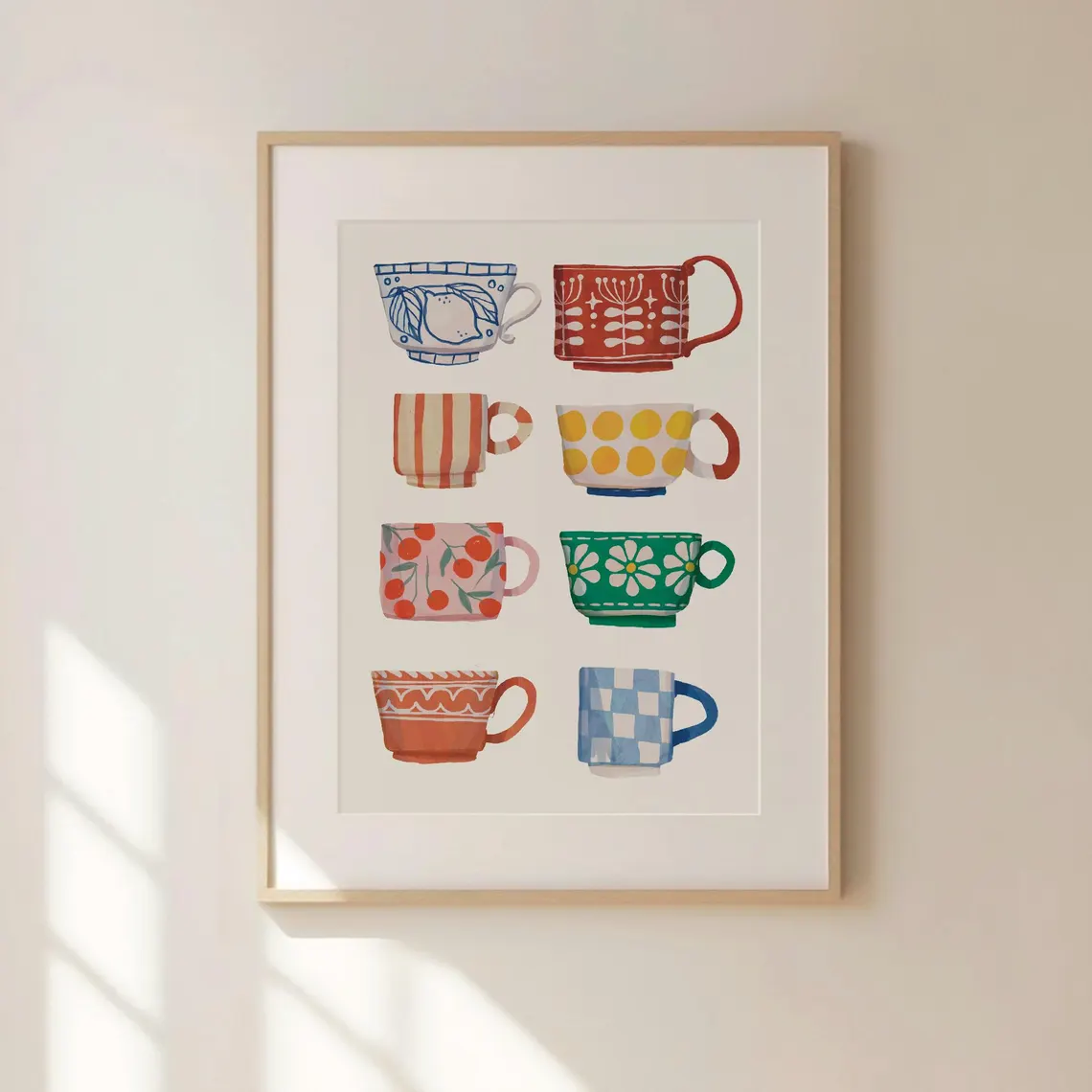 Coffee Tea Mugs - Theekop print, ontbijtposter, koffie printbare kunst,