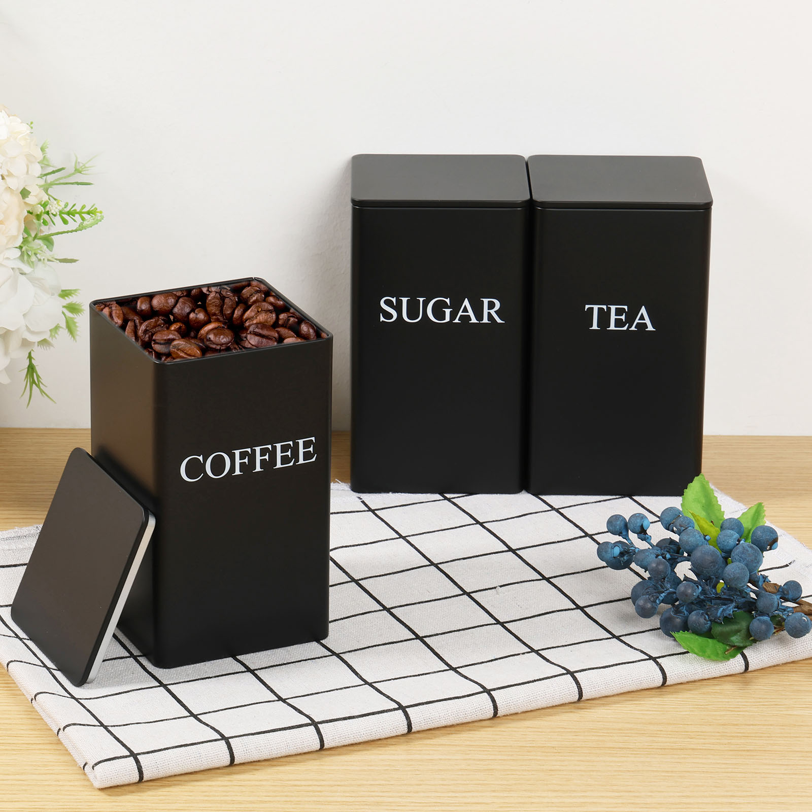 Canister Coffee Sugar Tea - 3 Stuks Koffieboon Opslagbussen Thee Suiker
