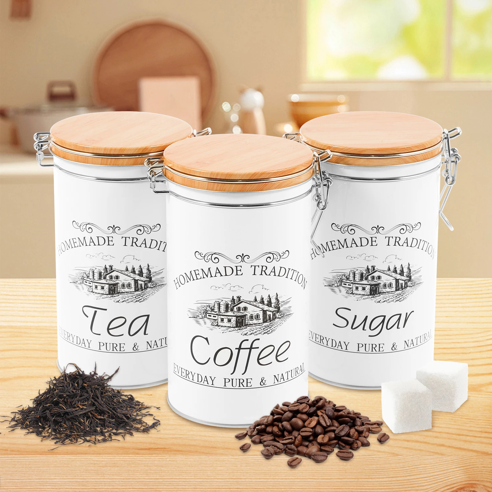 Canister Coffee Sugar Tea - 3 stks/set Thee Koffie Suikerbussen Metalen
