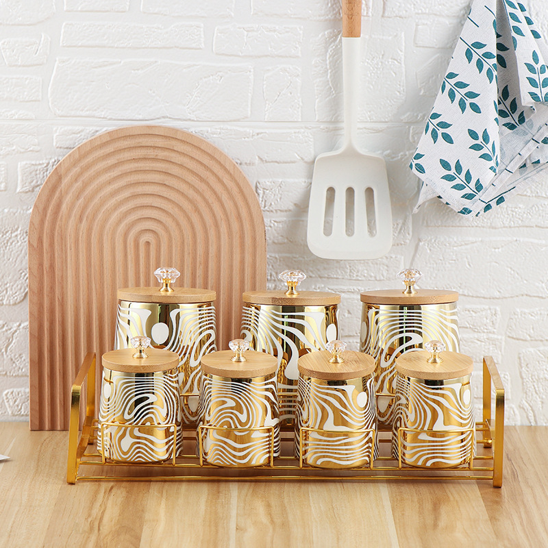 Canister Coffee Sugar Tea - Set van 7-kleuren geglazuurde keramische keukenbusensets