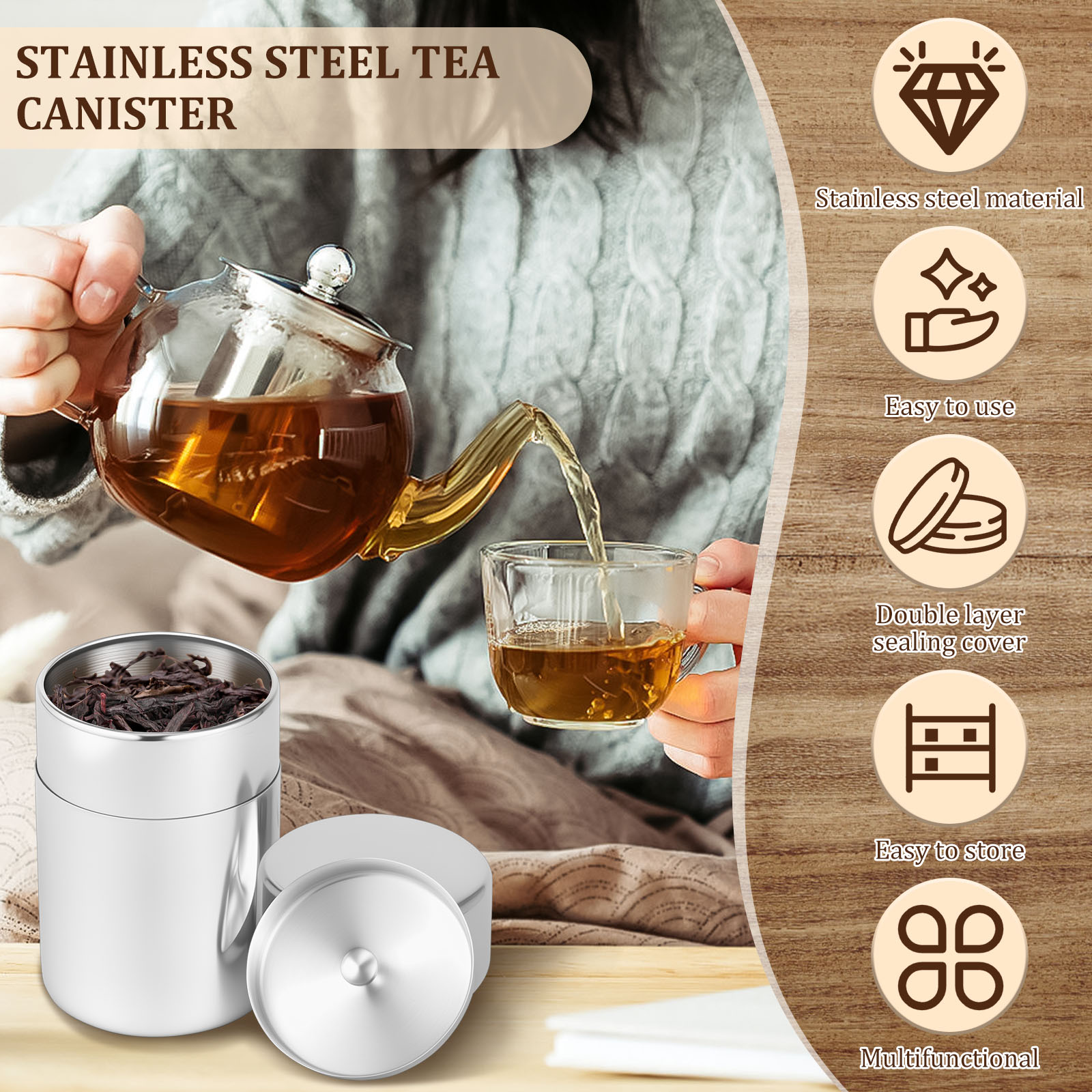 Roestvrijstalen theebladblikke - Canister Coffee Sugar Tea recensie en prijs